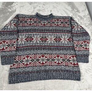 Vintage Le Collezioni Wool Sweater Mens Medium Fair Isle Nordic Snowflake 80s